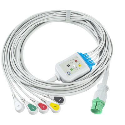 Cable ECG in un pezzo e fili di conduzione 14Pin Cable ECG 5canali Cable EKG