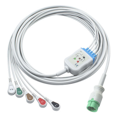 Grigio Compatibile IVY 5Lead Cable ECG AHA Snap 1m 3,0 diametro