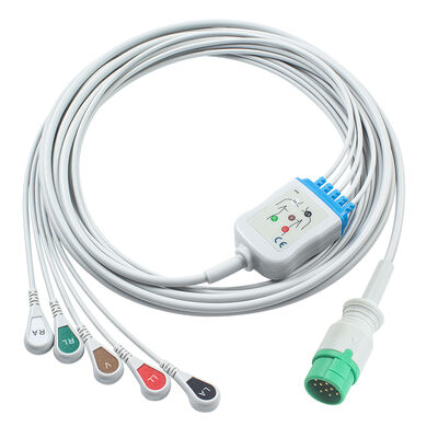 Cavi e fili per elettrocardiografo Emtel Fx2000 con connettore a 12 pin, cavo ECG a 3/5 derivazioni, clip a scatto IEC AHA
