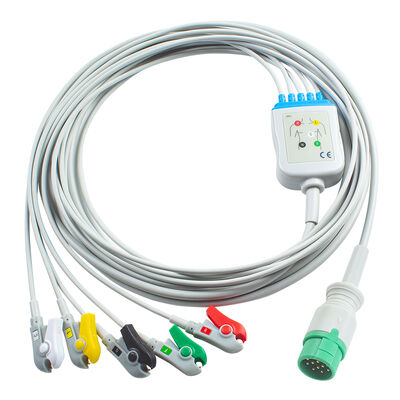 Cavi e fili per elettrocardiografo Emtel Fx2000 con connettore a 12 pin, cavo ECG a 3/5 derivazioni, clip a scatto IEC AHA