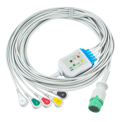 Cavi e fili per elettrocardiografo Emtel Fx2000 con connettore a 12 pin, cavo ECG a 3/5 derivazioni, clip a scatto IEC AHA