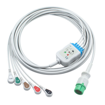 Cavi e fili per ECG Ecomed con connettore a 12 pin, cavo ECG 3 5 derivazioni IEC AHA Snap Grabber Clip