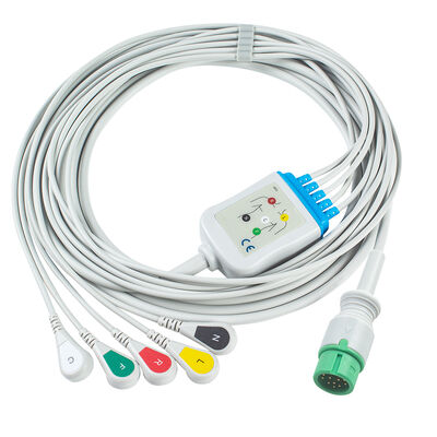 Cavi e fili per ECG Ecomed con connettore a 12 pin, cavo ECG 3 5 derivazioni IEC AHA Snap Grabber Clip