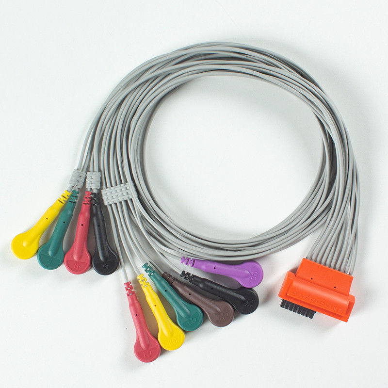 Cable ECG compatibile con Cardioline Touch ECG 10Lead IEC Snap con TPU grigio e arancione