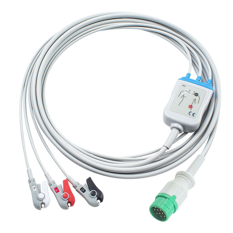 Cavi e fili per elettrocardiografo Emtel Fx2000 con connettore a 12 pin, cavo ECG a 3/5 derivazioni, clip a scatto IEC AHA